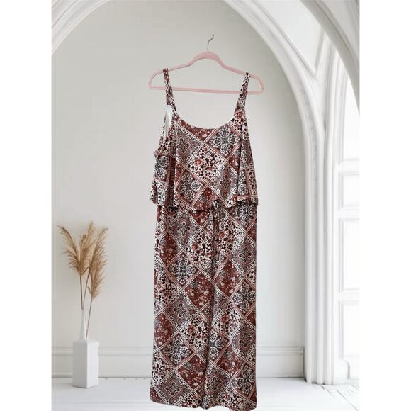 Multi-color k floral wide leg jumpsuit-Large - Picture 1 of 6